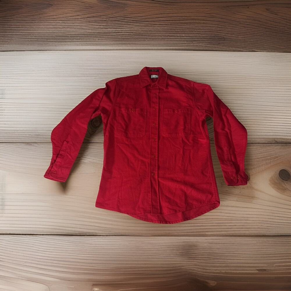 Vintage Fieldmaster Shirt Mens Red Flannel Button Up Outdoors Sz M Tall USA Made